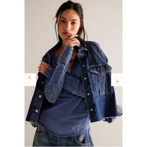 Soft Surrounding Womens Blue Long Sleeve Scoop Neckline Button Front top Sz PL